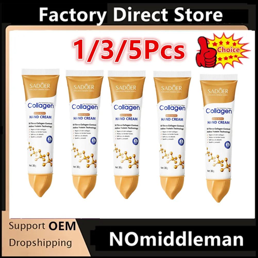 Crème Mains Collagène SADOER 5pcs - Hydratante Éclaircissante Rafraîchissante Nourrissante Soin Beauté