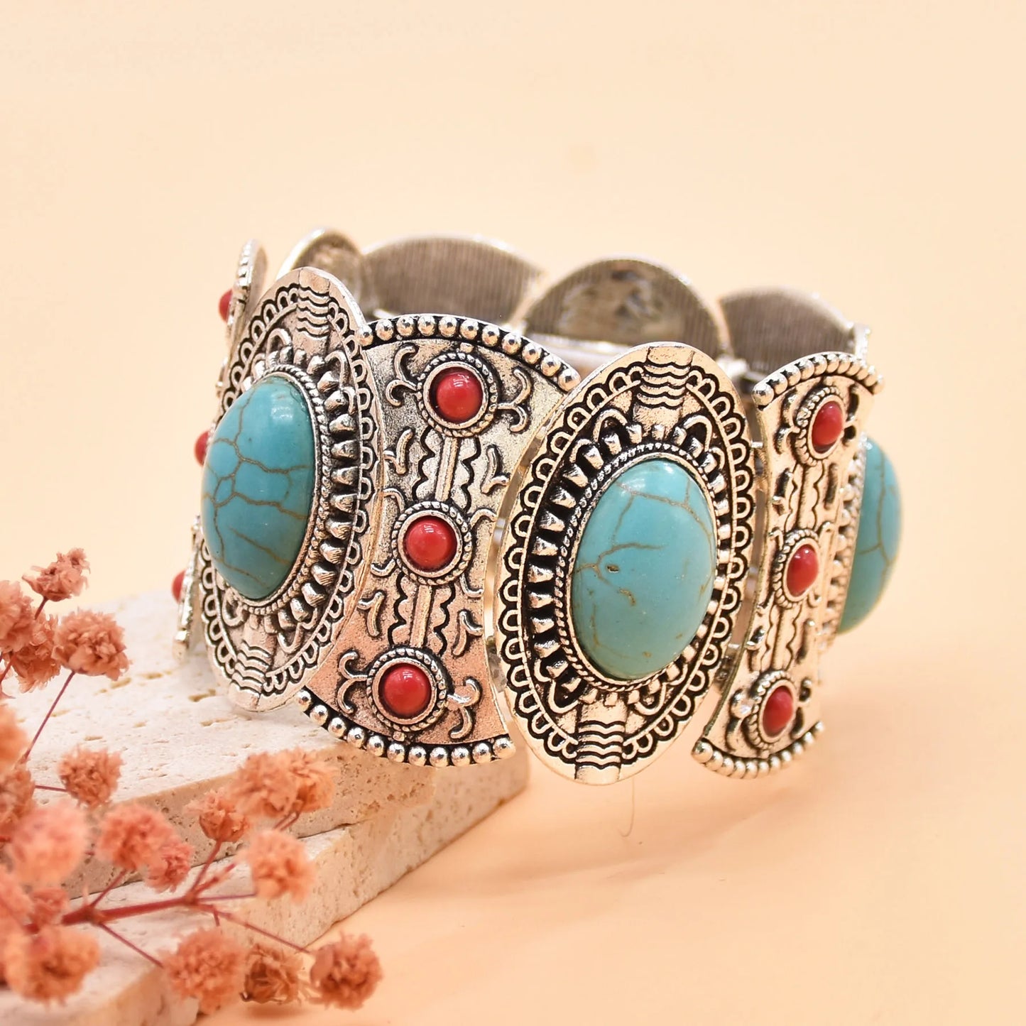 Bracelet Jonc Ethnique Tribal Turquoise - Inspiration Indienne et Africaine