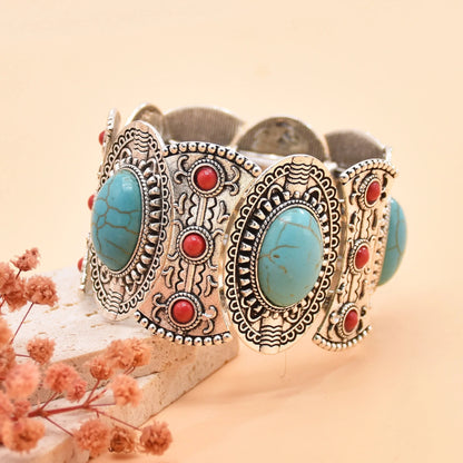 Bracelet Jonc Ethnique Tribal Turquoise - Inspiration Indienne et Africaine