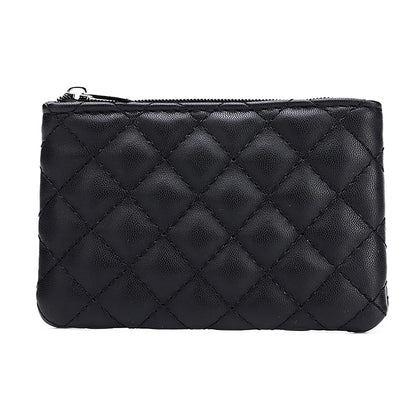 Portefeuille Femme Mini Cuir PU Zippé Imprimé Lattice - Porte-Monnaie Slim Porte-Carte Business Blanc