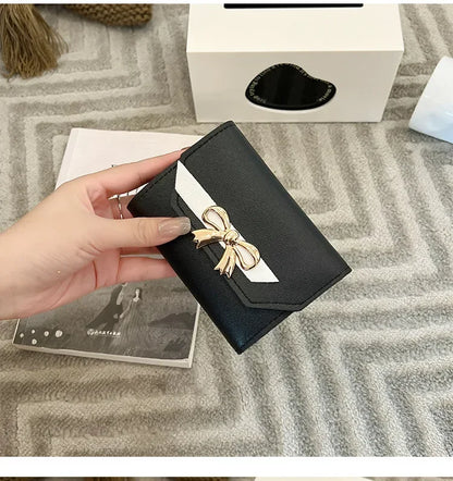 Portefeuille Femme Court Nœud Pliable - Clutch Bag Porte-Cartes Cuir PU Fashion
