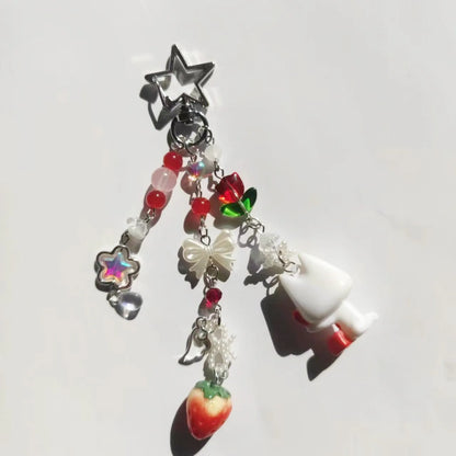 Porte-Clés Kawaii Perles Fraise Animé – Charm Sac Y2K Mignon