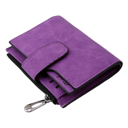 Portefeuille Femme Court Cuir PU Pliable Gris - Porte-Carte Porte-Monnaie Portable Lady Coin Purse