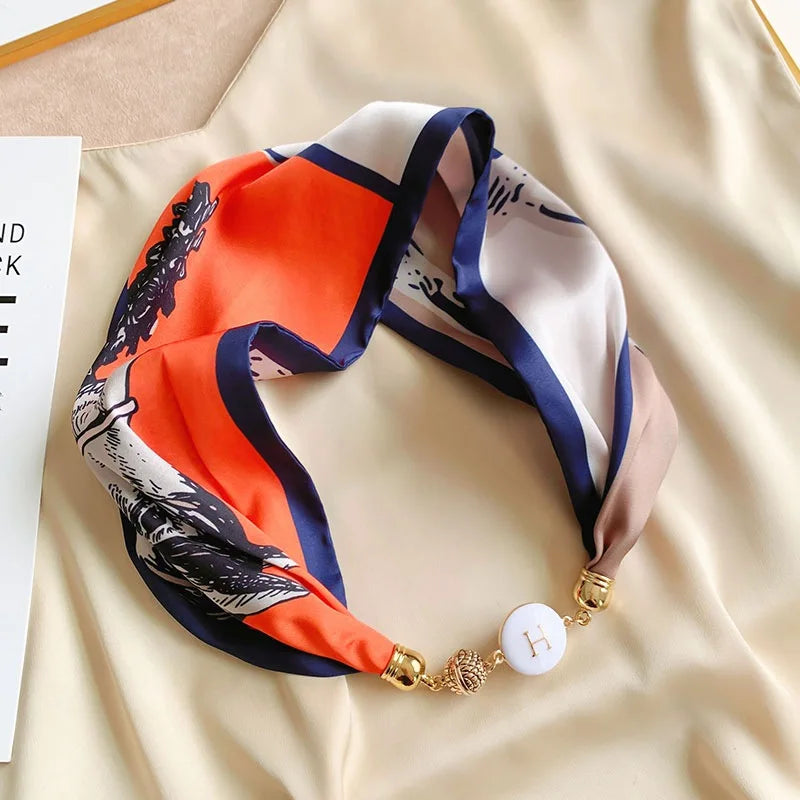 Women's Square Scarf with Magnetic Buckle - Versatile Summer Luxury Scarf/Necklace