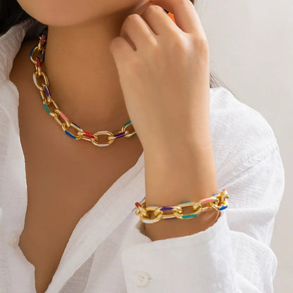 Ensemble Bohème Choker Bracelet Croix – Collier Ras-du-Cou Coloré 2 Pièces