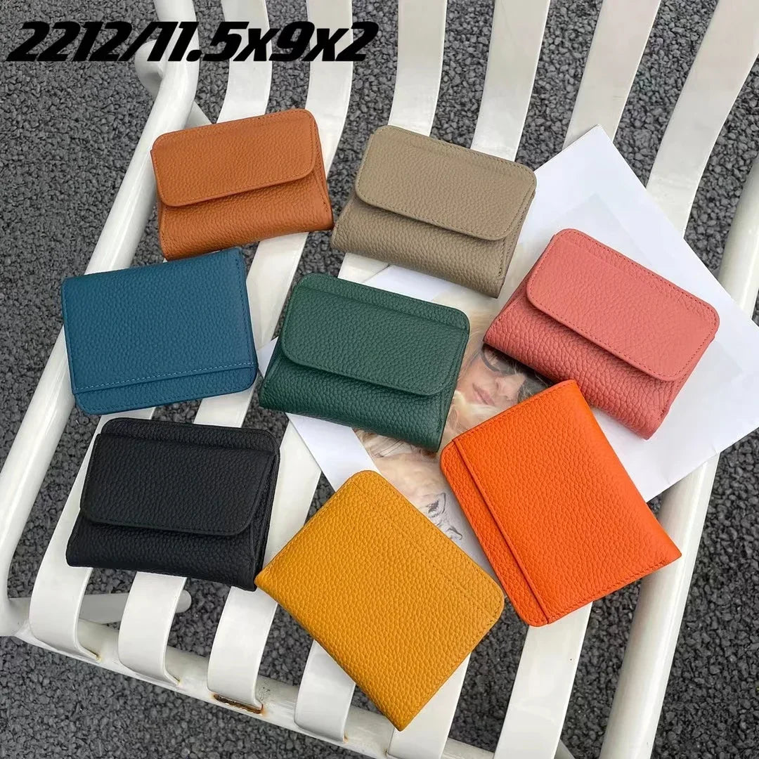 Portefeuille Femme Cuir Véritable Pliable Simple - Porte-Monnaie Multifonction Coin Bag Petit Money Bag