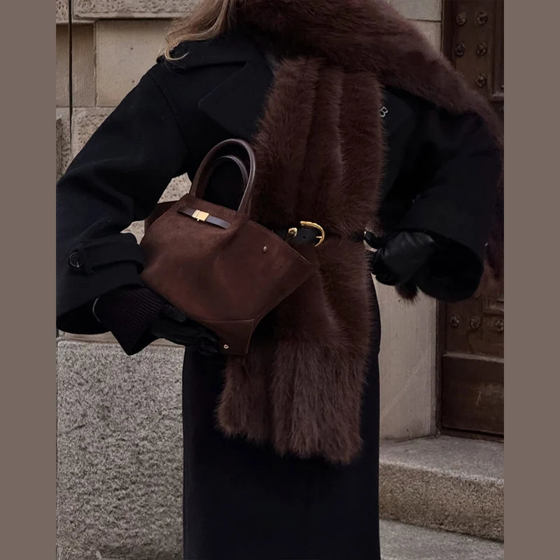 Faux Fur Scarf with Pom-poms - Long Thick Scarf for Women