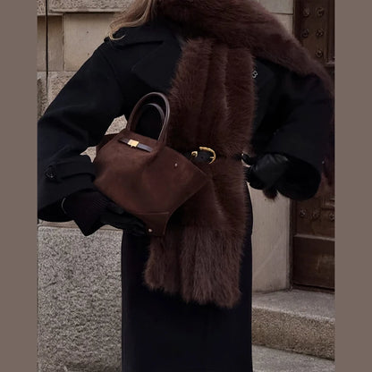 Faux Fur Scarf with Pom-poms - Long Thick Scarf for Women