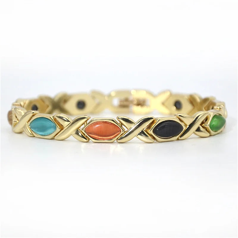 Bracelet Opale Magnétique Plaqué Or 18K – Énergie & Charme Femme