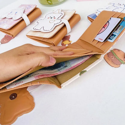 Portefeuille Femme Court Ourson Kawaii - Porte-Monnaie Cartoon Mignon Trifold Porte-Carte Étudiant