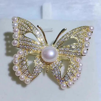 Broche Papillon Perles Blanches Strass Luxueuse – Pin's Cristaux Corsage Costume Femme