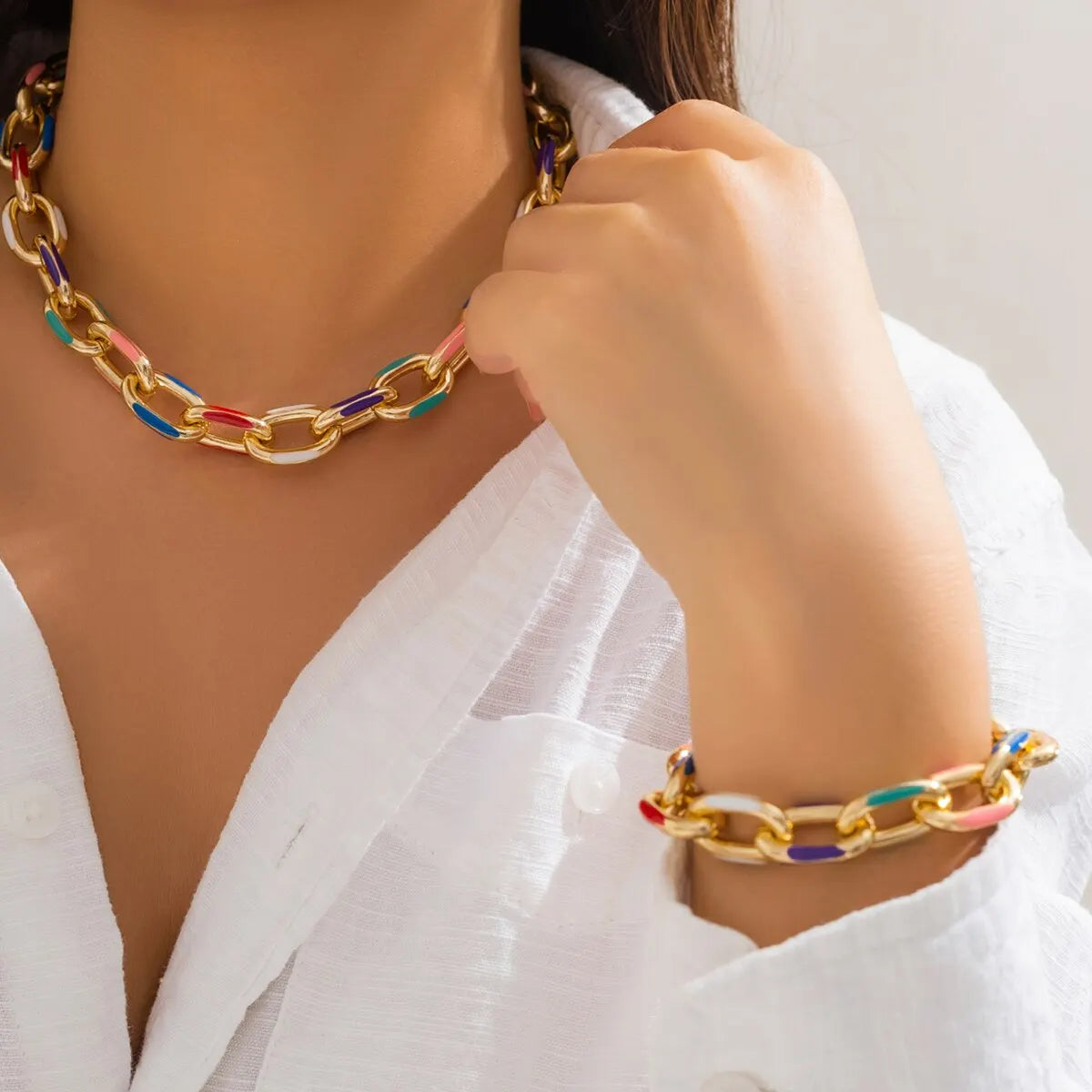 Ensemble Bohème Choker Bracelet Croix – Collier Ras-du-Cou Coloré 2 Pièces