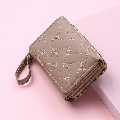 Portefeuille Femme Court Trifold Cuir PU Broderie Amour - Porte-Carte Multi-Poches Fashion Minimaliste Noir