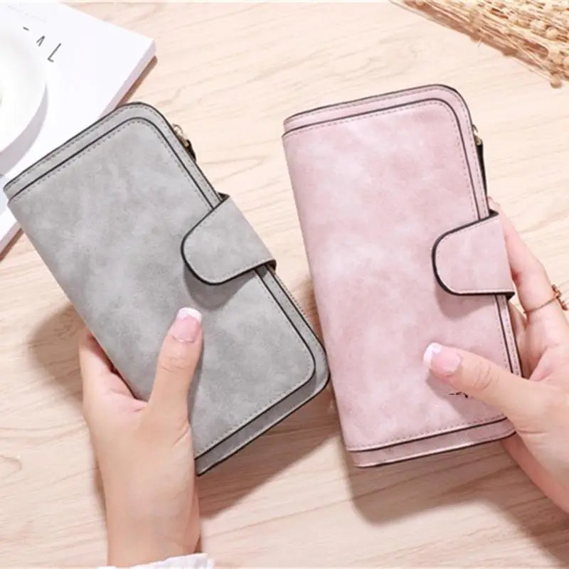 Portefeuille Long Femme Cuir Givré Vintage - Pochette Zip avec Porte-Cartes