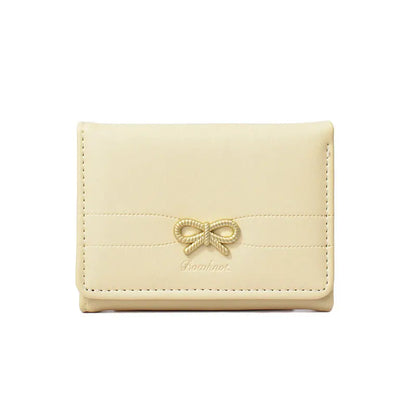 Portefeuille Femme Nœud Rose Compact - Porte-Cartes Tri-Fold Étudiant Mignon