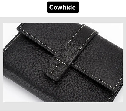 Portefeuille Femme Court Cuir Véritable Trifold - Porte-Monnaie Zippé Grande Capacité Contraste Marron