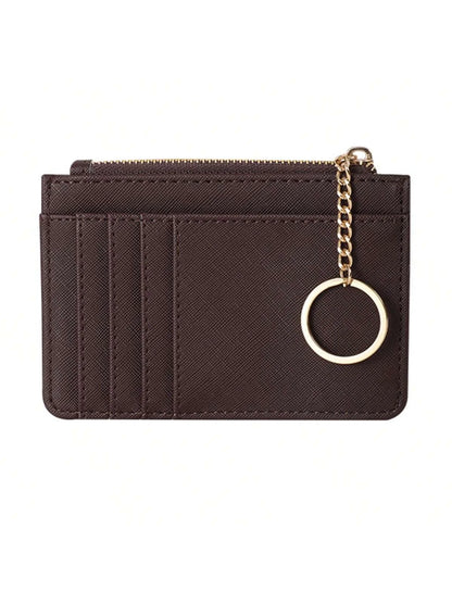 Portefeuille Femme Cuir PU Zippé Mini Porte-Clés - Porte-Monnaie Compact Multi-Emplacements Cartes Violet