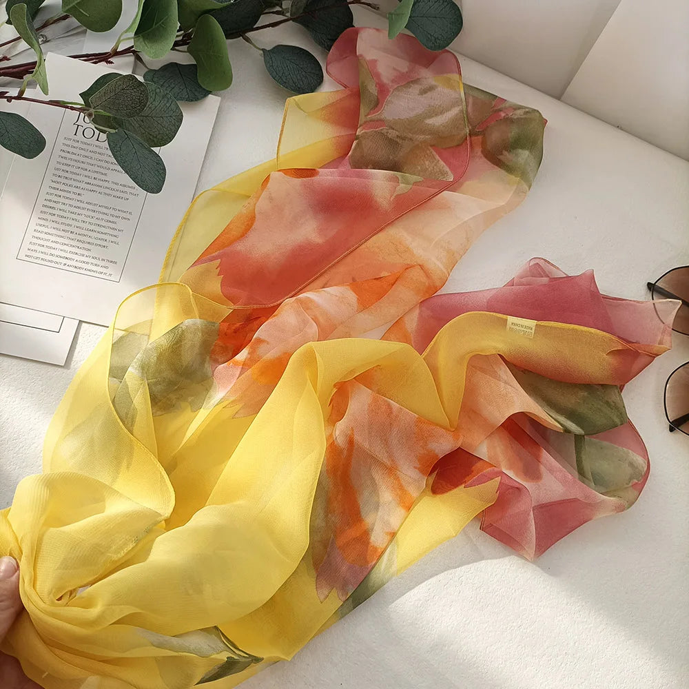 Foulard Écharpe Georgette Dégradé Rose Femme - Bandana Châle Été Protection Solaire Plage