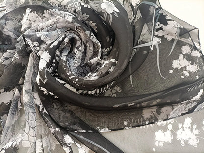 Foulard Écharpe Mousseline Georgette Femme Fleur Prune - Bandana Été Léger Respirant