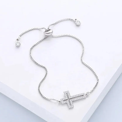 Bracelet Chaîne Cuivre Zircon Croix – Or & Argent Ajustable Unisexe Soirée