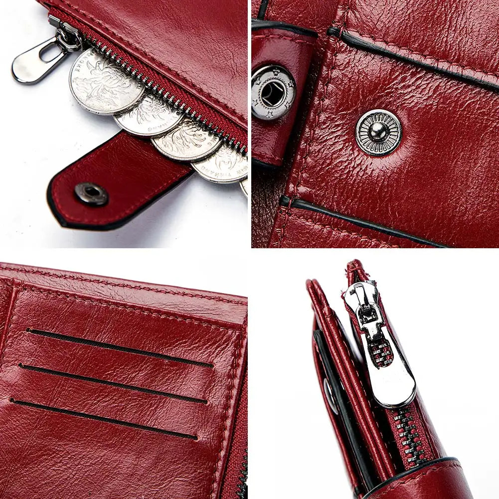 Portefeuille Femme Cuir Véritable RFID - Pochette Court avec Fenêtre ID