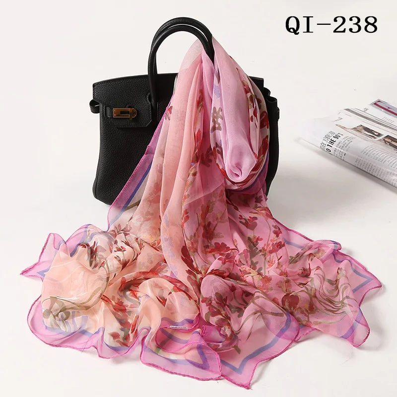 Foulard Écharpe Georgette Dégradé Fleur Femme - Bandana Châle Hijab Été Protection Solaire