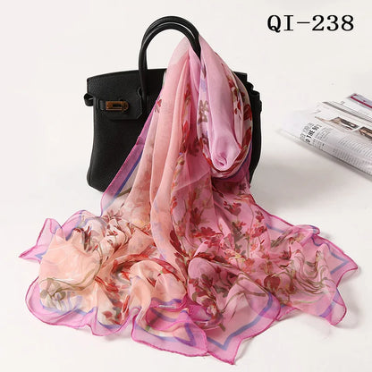 Foulard Écharpe Georgette Dégradé Fleur Femme - Bandana Châle Hijab Été Protection Solaire