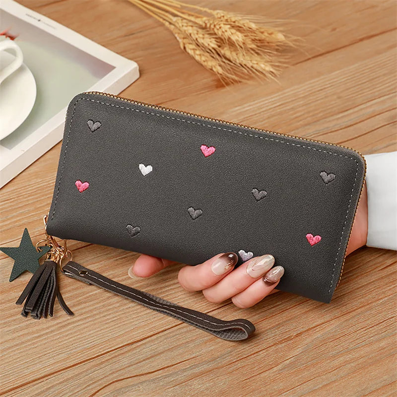 Portefeuille Femme Long Cœur Luxe - Clutch Wallet Porte-Cartes Téléphone Vert