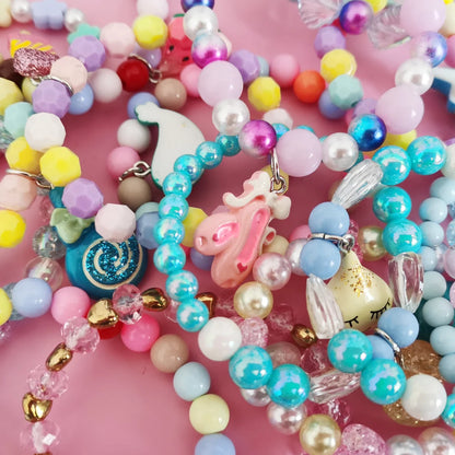 Ensemble 5 Bracelets Perles Licorne Cartoon Cœur Étoile – Élastique Candy Coloré Filles