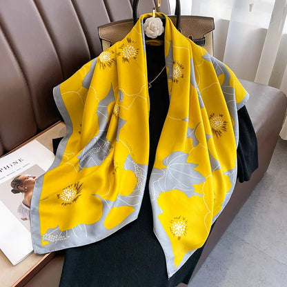 Foulard Carré Soie Twill Design Femme - Écharpe Hijab Bandana Châle Luxe Headband