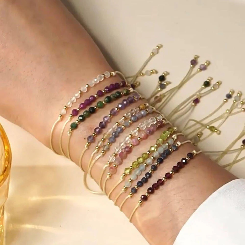 Bracelet Pierres Naturelles Ajustable – Perles 3mm Améthyste Grenat