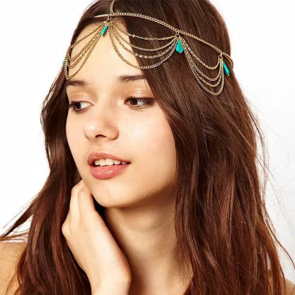 Bijou de Tête Indien Perles Mariée – Chaîne Cheveux Bohème Mariage