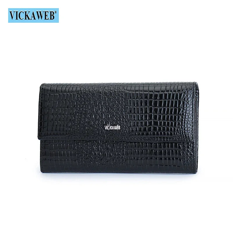 Portefeuille Femme Cuir Verni Noir - Porte-Monnaie Magnétique avec Fermoir Hasp Élégant