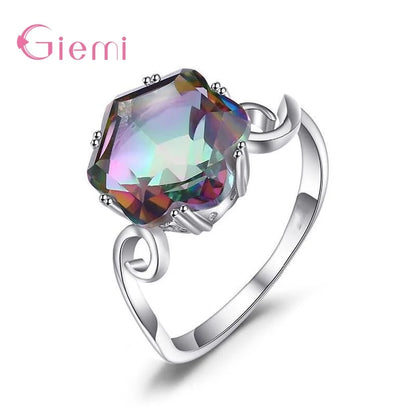 Bague Cocktail Argent 925 — Zircon Arc-en-Ciel, Tailles 5 à 12