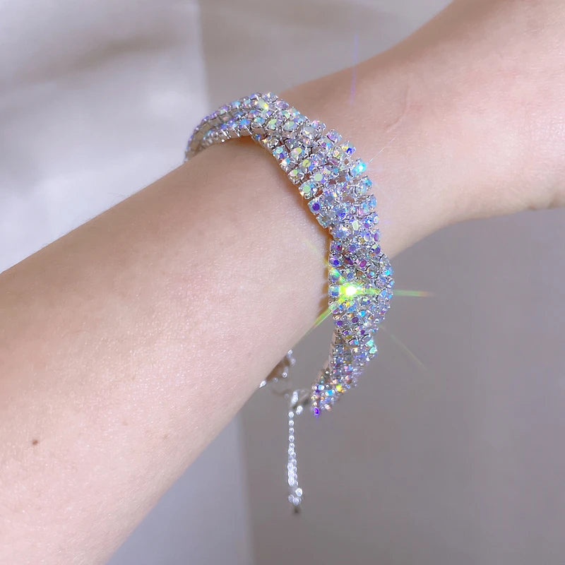 Bracelet Luxe Strass Colorés Ajustable – Charm Argenté Mariage