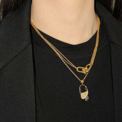 Parure Bijoux Française Luxe Sac à Main – Collier Boucles Plaqué Or