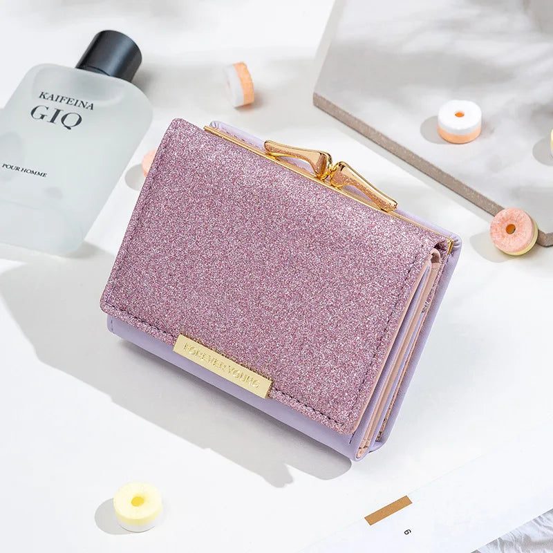Portefeuille Femme Brillant Tri-Fold - Cartera Mujer Clutch Porte-Monnaie Simple