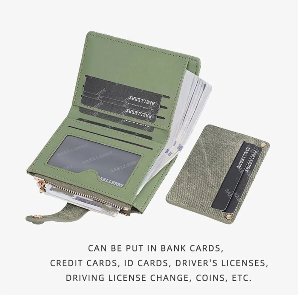 Portefeuille Femme Cuir PU - Porte-Carte Compact Zippé Grande Capacité pour Cartes Bancaires et Voyage