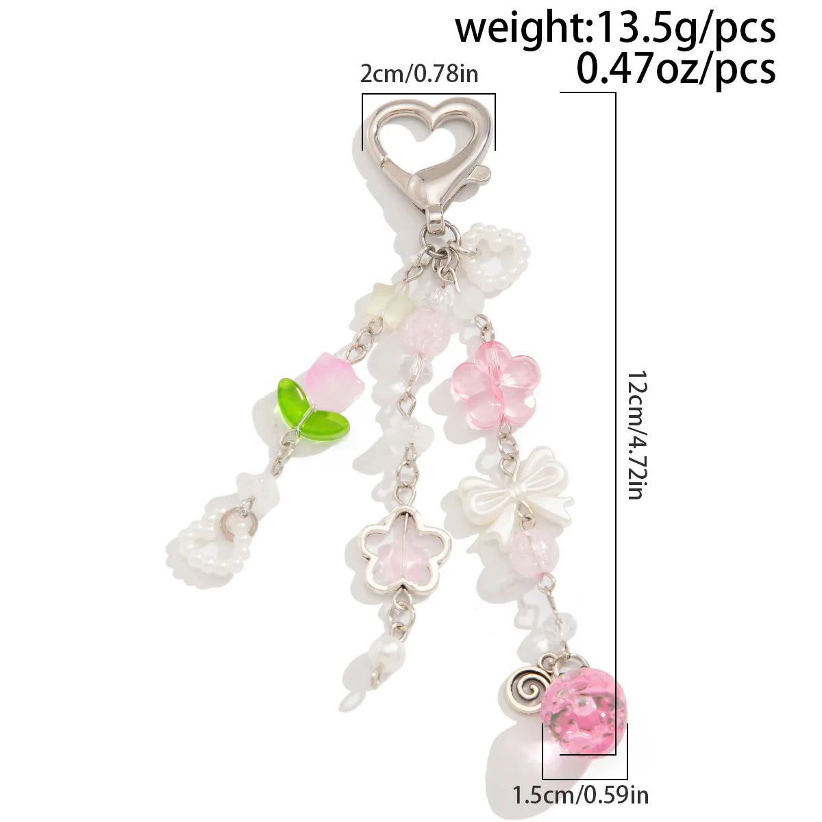 Porte-Clés Kawaii Perles Fraise Animé – Charm Sac Y2K Mignon