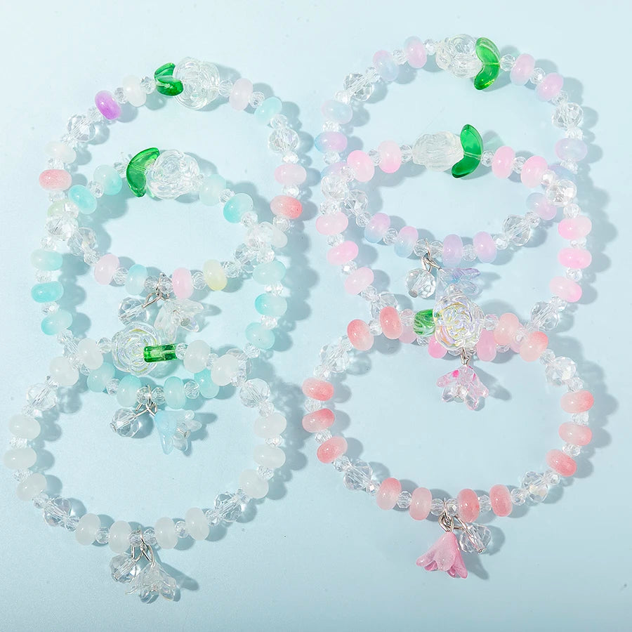 Ensemble 6 Bracelets Perles Verre Fleurs Papillons – Stack Coloré Tendance