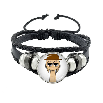 Bracelet Sprunki Incredibox Personnage Anime – Cuir Multicouche Tressé Fait Main