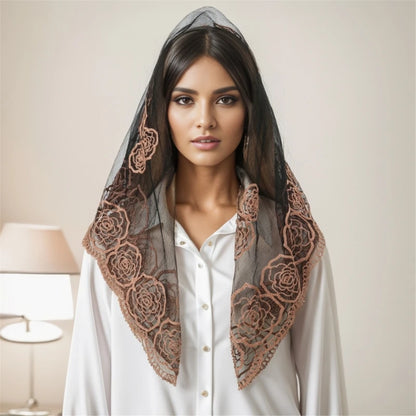 Foulard Mantille Dentelle Élégant Femme - Voile Église Catholique Mariée Photo Beige