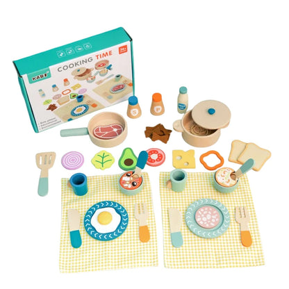 Cuisine Jouet en Bois Éducatif - Set Complet Casseroles et Aliments pour Jeu de Rôle 3-6 Ans