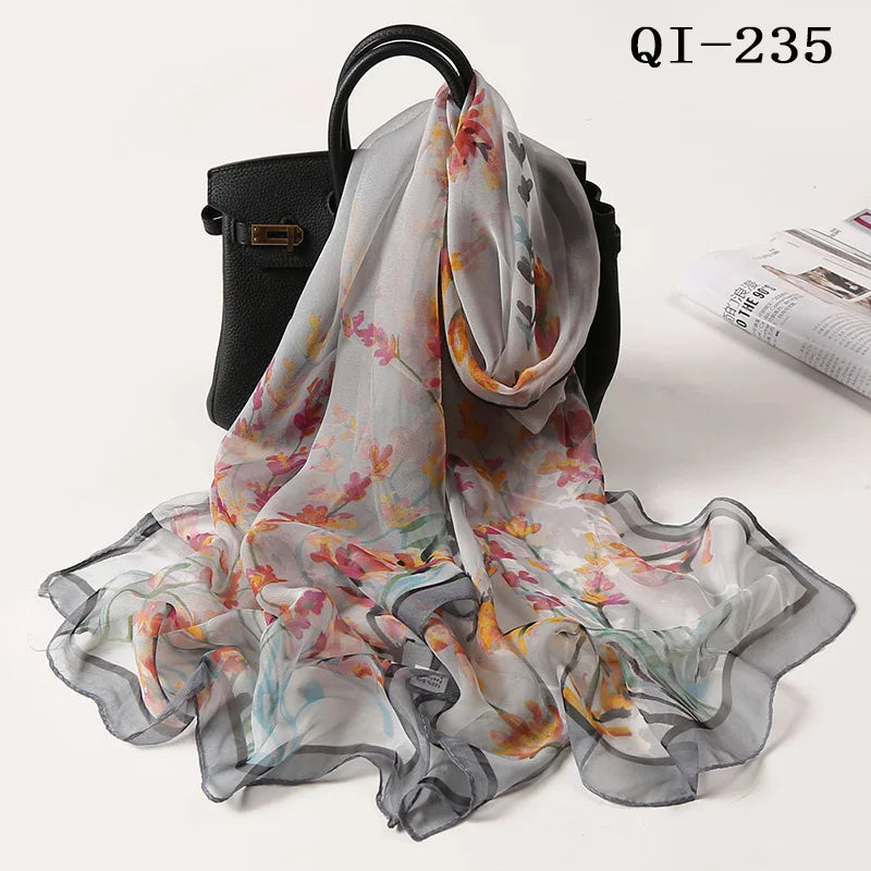 Foulard Écharpe Georgette Dégradé Fleur Femme - Bandana Châle Hijab Été Protection Solaire