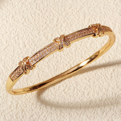 Bracelet Cuivre & Zirconia Femme – Élégance Minimaliste Style Européen