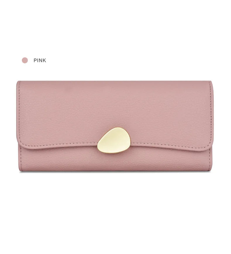 Portefeuille Femme Long Cuir Simple Fashion - Porte-Carte Crédit Porte-Chéquier Rouge Kaki Élégant