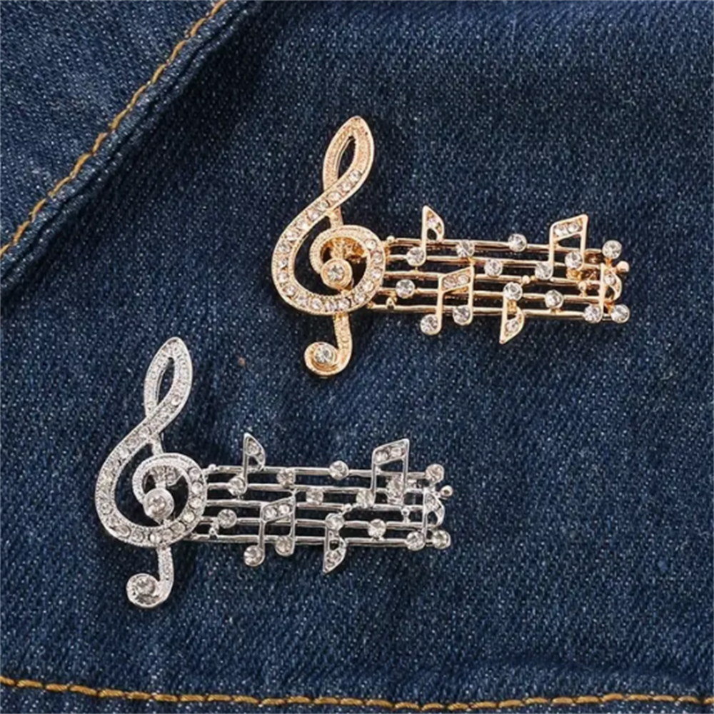 Broche Note de Musique Émaillée Cristaux – Pin's Élégant Musical Amoureux Musique