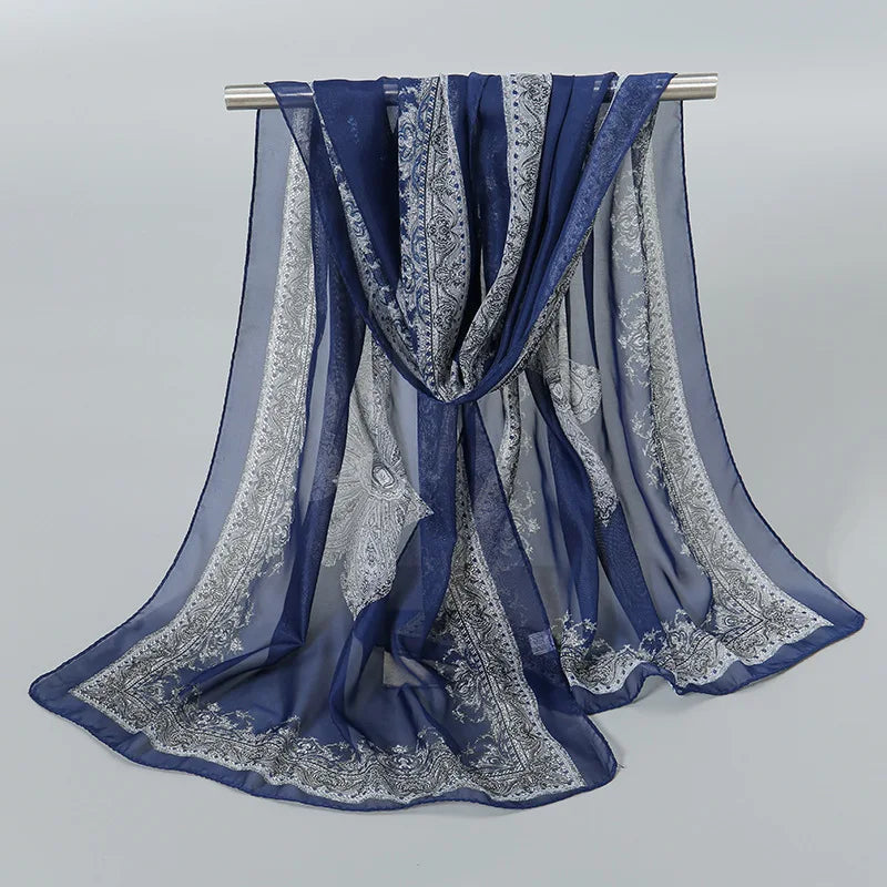 Foulard Soie Mousseline Luxe Femme - Écharpe Tête Plage Bandana Hijab Été