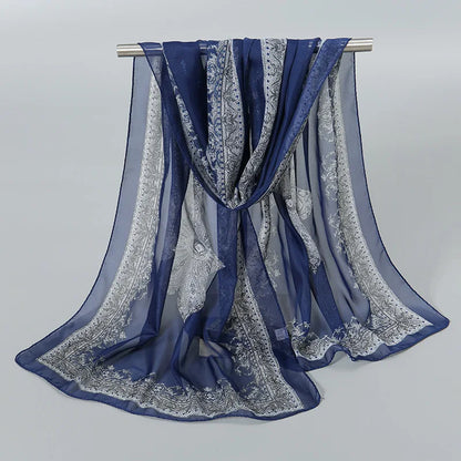 Foulard Soie Mousseline Luxe Femme - Écharpe Tête Plage Bandana Hijab Été