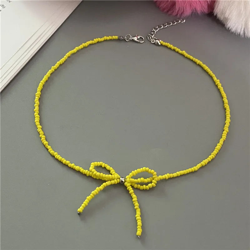 Collier Choker Perles Riz Nœud Papillon – Vintage Élégant Femme Fille